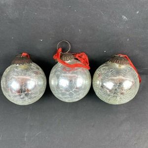 Vintage Mercury Crackle Glass Kugel Style Silver Ball 3" Christmas Ornament O13